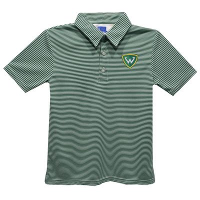 Vive La Fete Wayne State University Polo Shirts for Boys 100% Polyester - Embroidered Stripes Short Sleeve Polo Boys Shirt Green Stripes Short Sleeve Polo Boys Shirt