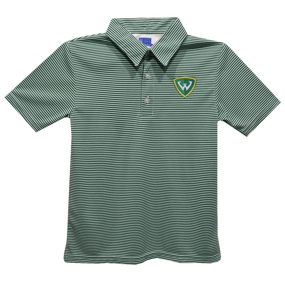 Vive La Fete Wayne State University Polo Shirts for Boys 100% Polyester - Embroidered Stripes Short Sleeve Polo Boys Shirt Green Stripes Short Sleeve Polo Boys Shirt