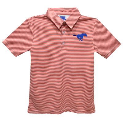 SMU Mustangs Polo Shirts for Boys 100% Polyester - Embroidered Stripes Short Sleeve Polo Boys Shirt Red Stripes Short Sleeve Polo Boys Shirt