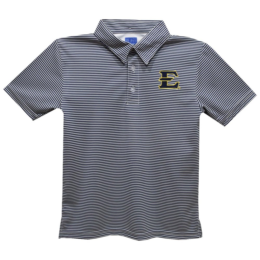 Vive La Fete East Tennessee State University Polo Shirts for Boys 100% Polyester - Embroidered Stripes Short Sleeve Polo Boys Shirt Navy Stripes Short Sleeve Polo Boys Shirt