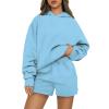 Basysin Lounge Sets for Women Womens 2 Piece Outfits Solid Oversized Hoodies Sweatsuit Sets Casual Sweatshirt and Shorts Set 02-Light Blue Small view 1