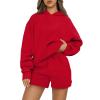 Basysin Lounge Sets for Women Womens 2 Piece Outfits Solid Oversized Hoodies Sweatsuit Sets Casual Sweatshirt and Shorts Set 02-Red Small view 2