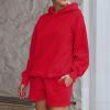 Basysin Lounge Sets for Women Womens 2 Piece Outfits Solid Oversized Hoodies Sweatsuit Sets Casual Sweatshirt and Shorts Set 02-Red Small view 3