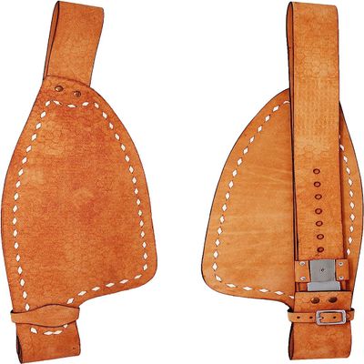 Horse Western Adult Tooled Leather Replacement Saddle Fender Pair Set for Roping Trail Barrel Pleasure Saddles with Belvin Buckles LF-013C