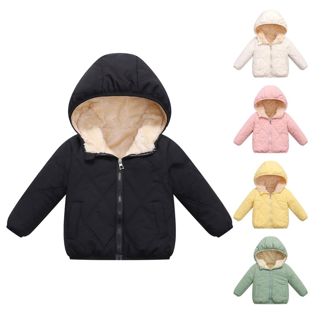 Baby Girls Boys' Winter Fleece Jackets With Hooded Toddler Cotton Dress Warm Lined Coat Outer (Black, 4-5 Years)