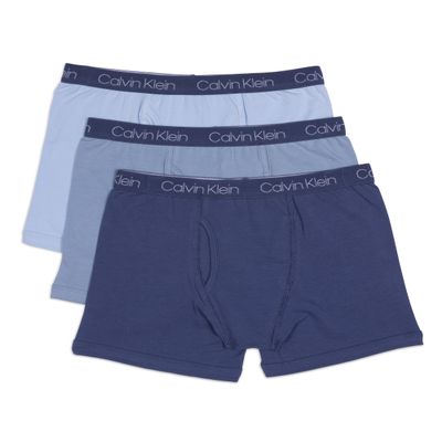 Calvin Klein Boys' Modern Cotton Boxer Brief Underwear 3-Pack, Blue Indigo/Ashley Blue/Skyway, Large