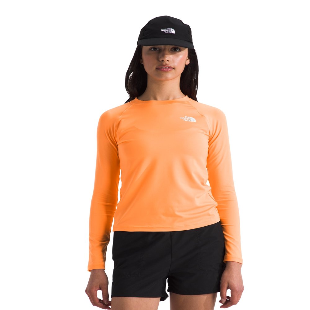 The North Face Girls Amphibious L/S Sun Tee, S, Bright Cantaloupe