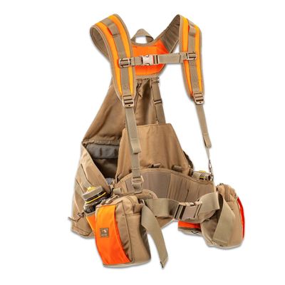 Marsupial Gear Upland Vest - Durable Bird Hunting Vest with Rear Bird Bag and MOLLE Customization for Pheasant and Chukar, Small Belt/Large Shell Pouches, Blaze Orange