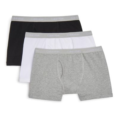 Calvin Klein Kids Boys' Modern Cotton Boxer Brief Underwear 3-Pack, Black/White/Heather Gray, Small