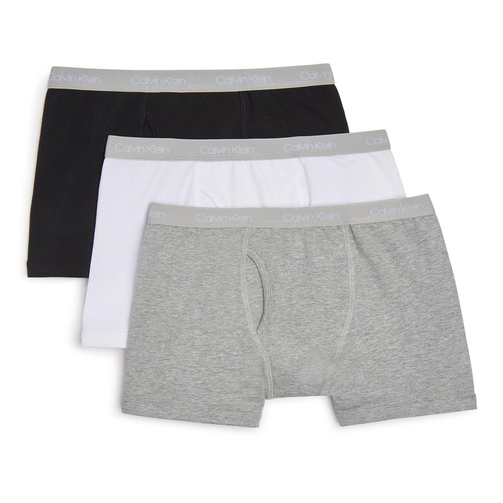 Calvin Klein Kids Boys' Modern Cotton Boxer Brief Underwear 3-Pack, Black/White/Heather Gray, Small