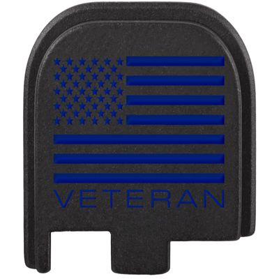 NDZ Performance Slide Cover Back Plate for Glock 43 43X 48 9mm, Black Aluminum with Dark Blue Laser Engraved US Flag Images - US Flag Veteran
