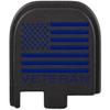 NDZ Performance Slide Cover Back Plate for Glock 43 43X 48 9mm, Black Aluminum with Dark Blue Laser Engraved US Flag Images - US Flag Veteran view 1
