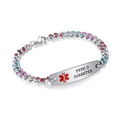 AOAMID Medical alert bracelets for Women Personalized Stainless steel Medical id Bracelets with Free engraving Adjustable 6 inch-9 inch (TYPE 2 DIABETES-8.5 Inches)