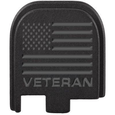 NDZ Performance Slide Cover Back Plate for Glock 43 43X 48 9mm, Black Aluminum with Silver Laser Engraved US Flag Images - US Flag Veteran Text