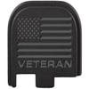 NDZ Performance Slide Cover Back Plate for Glock 43 43X 48 9mm, Black Aluminum with Silver Laser Engraved US Flag Images - US Flag Veteran Text view 1