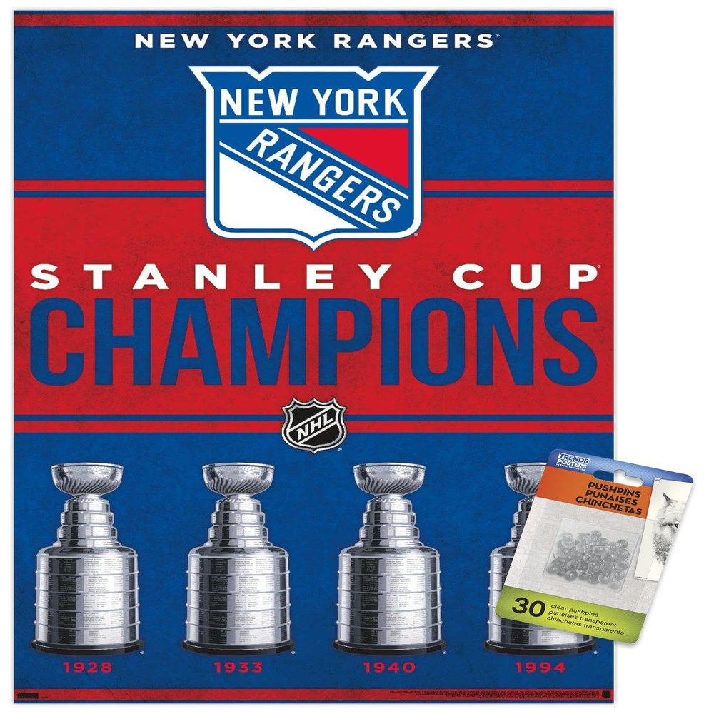 Trends International NHL New York Rangers - Champions 23 Wall Poster, 14.72" x 22.37", Premium Poster & Push Pin Bundle