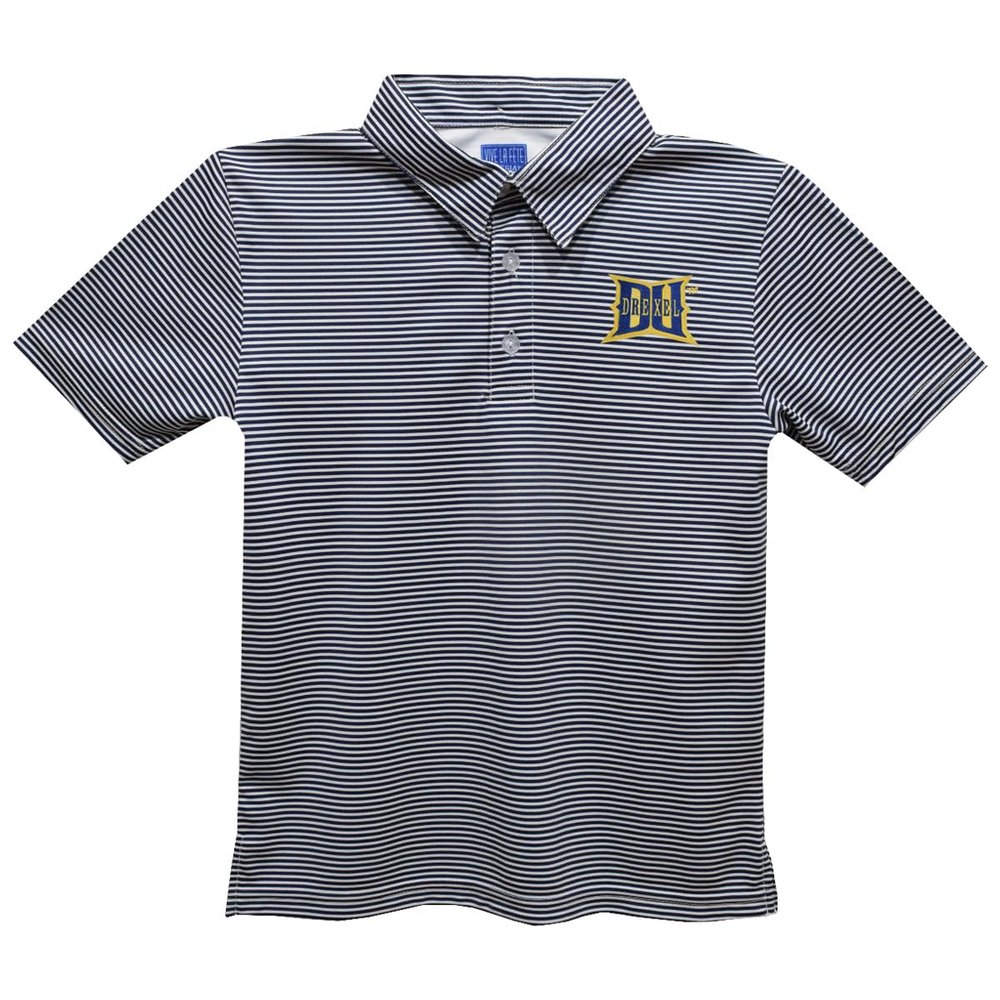 Vive La Fete Drexel University Polo Shirts for Boys 100% Polyester - Embroidered Stripes Short Sleeve Polo Boys Shirt Navy Stripes Short Sleeve Polo Boys Shirt