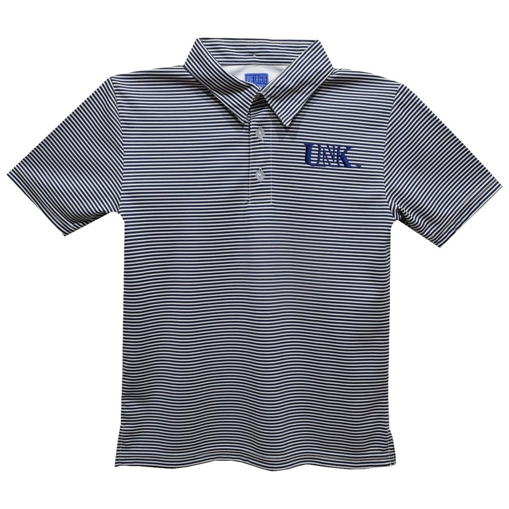 Vive La Fete University of Nebraska at Kearney Polo Shirts for Boys 100% Polyester - Embroidered Stripes Short Sleeve Polo Boys Shirt Navy Stripes Short Sleeve Polo Boys Shirt