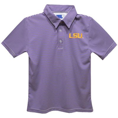 LSU Polo Shirts for Boys 100% Polyester - Embroidered Stripes Short Sleeve Polo Boys Shirt Purple Stripes Short Sleeve Polo Boys Shirt