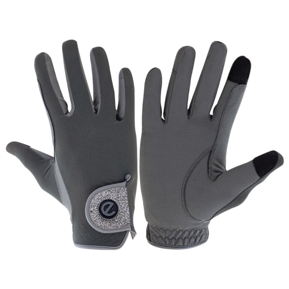 eGlove - eQUEST GripPro X-LITE Horse Riding Gloves - Lightweight, Breathable, Grippy Non-Slip Material - Comfort Mesh Back - Touchscreen Gloves (Grey - Silver Glitter Cuff, XXX-Small)