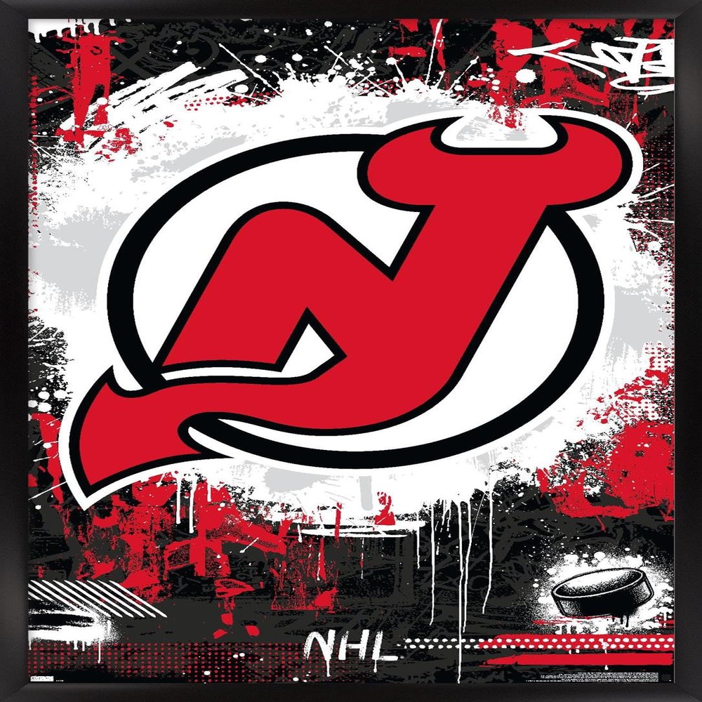 NHL New Jersey Devils - Maximalist Logo 23 Wall Poster, 22.4L" x 14.7W", Black Framed Version