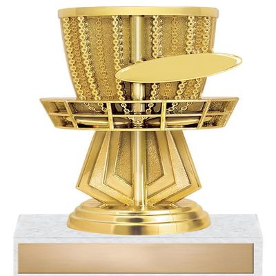 Crown Awards Disc Golf Trophy, 5.75" Gold Trophy with Frisbee & Basket, On White Marble Base - Add Your Own Engraving, 10 Pack