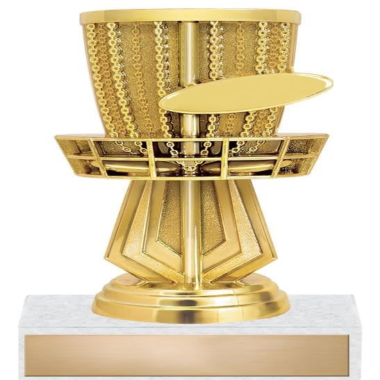 Crown Awards Disc Golf Trophy, 5.75" Gold Trophy with Frisbee & Basket, On White Marble Base - Add Your Own Engraving, 10 Pack