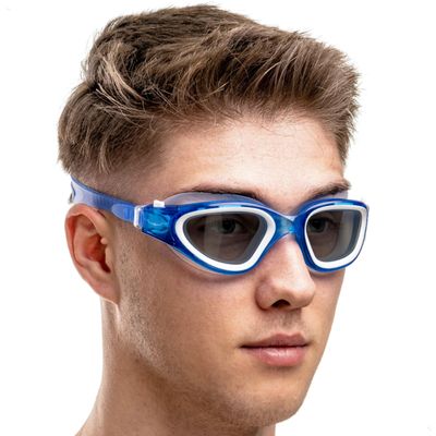 AqtivAqua Swim Goggles Swimming Goggles for Adult Men Women Kids 6-14 Youth Girls Boys Childrens DX-S (Transparent Blue, Blue case, Shade lens)