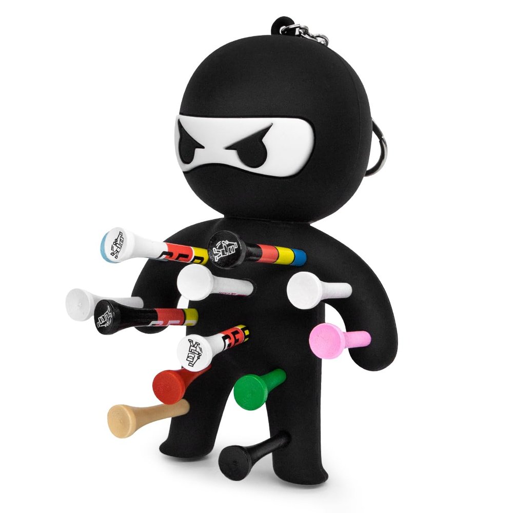Golf Tee Holder, Ninja Portable Funny Golf Tees Holder Keychain Golf Gift Golf Accessories for Men & Women (Black)