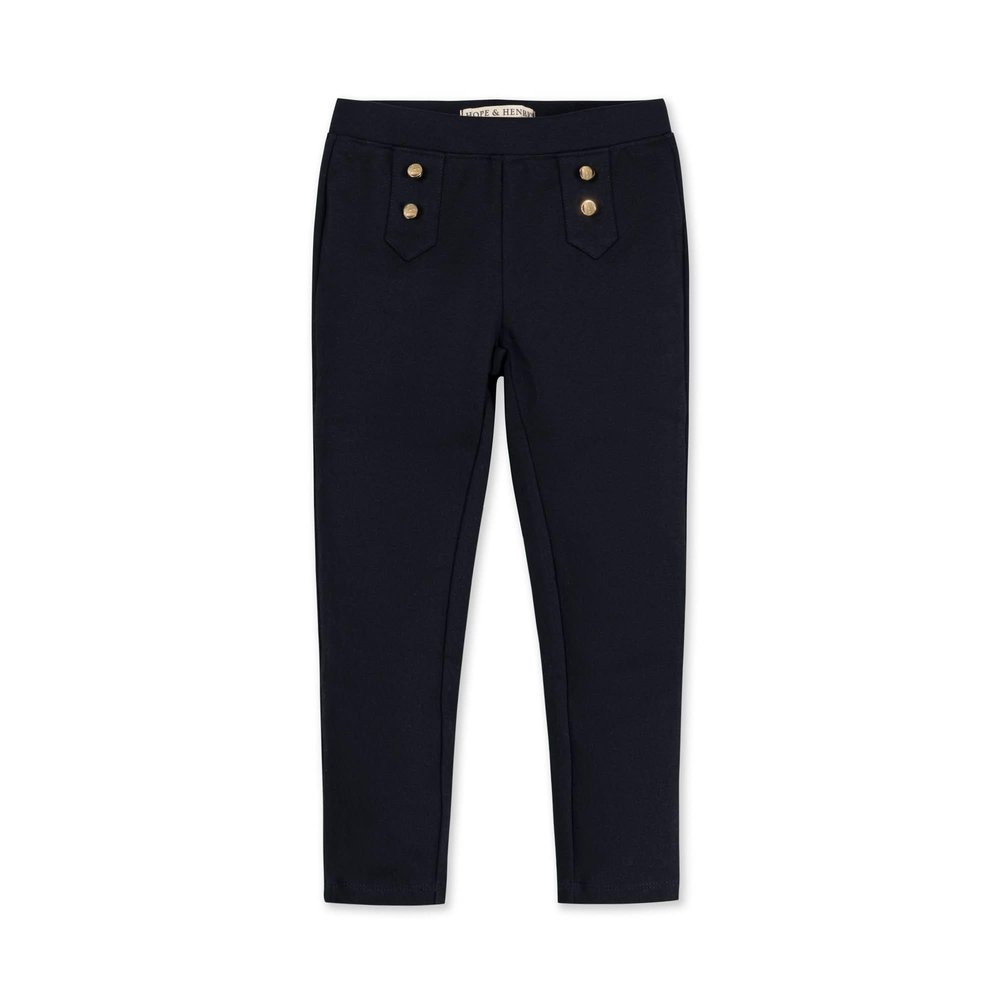 Hope & Henry Baby Girls' Button Placket Ponte Pant, 6-12 Months, Black Double Button