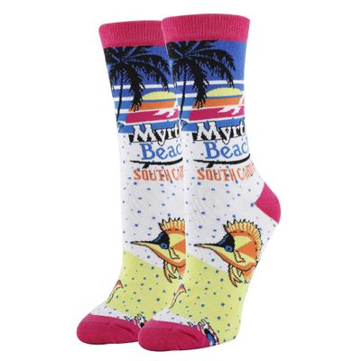 ooohyeah Womens Funny City Crew Socks, Crazy Novelty Cotton Dress Socks, Myrtle Beach