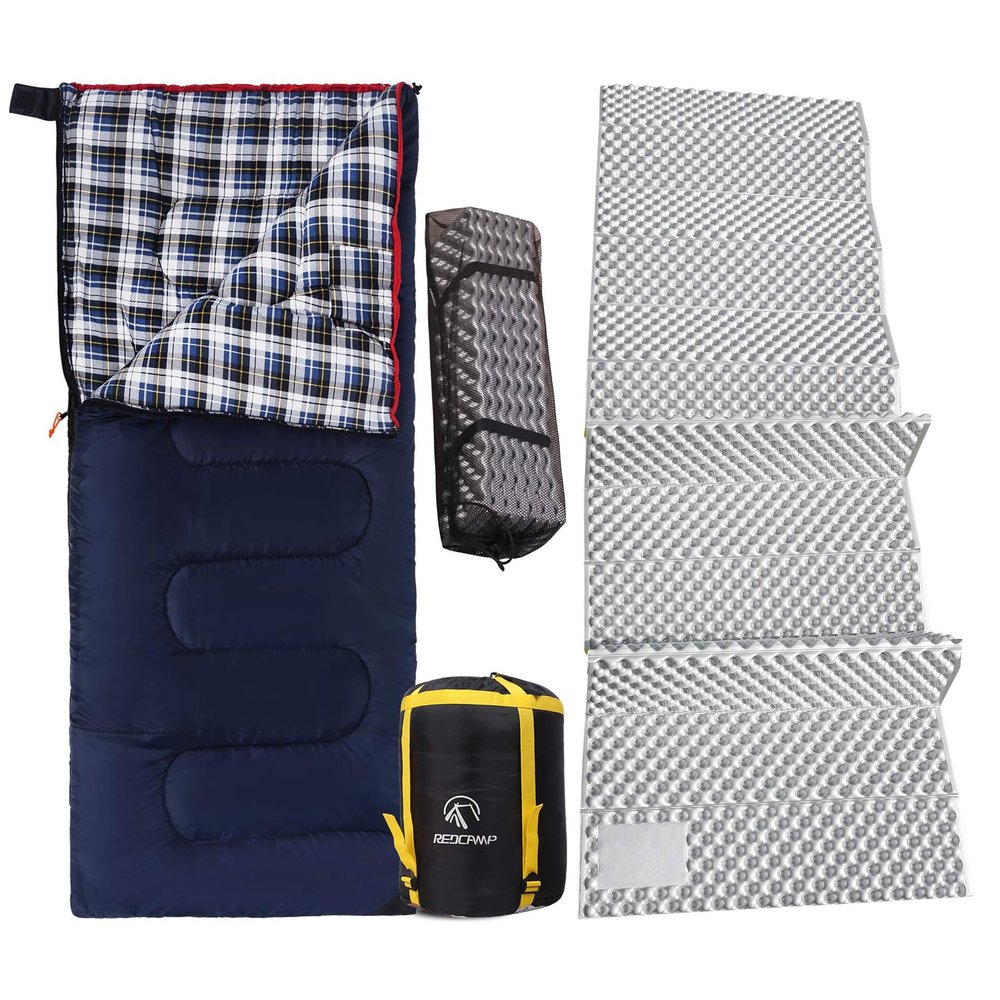 REDCAMP Cotton Flannel Sleeping Bag for Camping Backpacking+Closed Cell Foam Camping Sleeping Pad