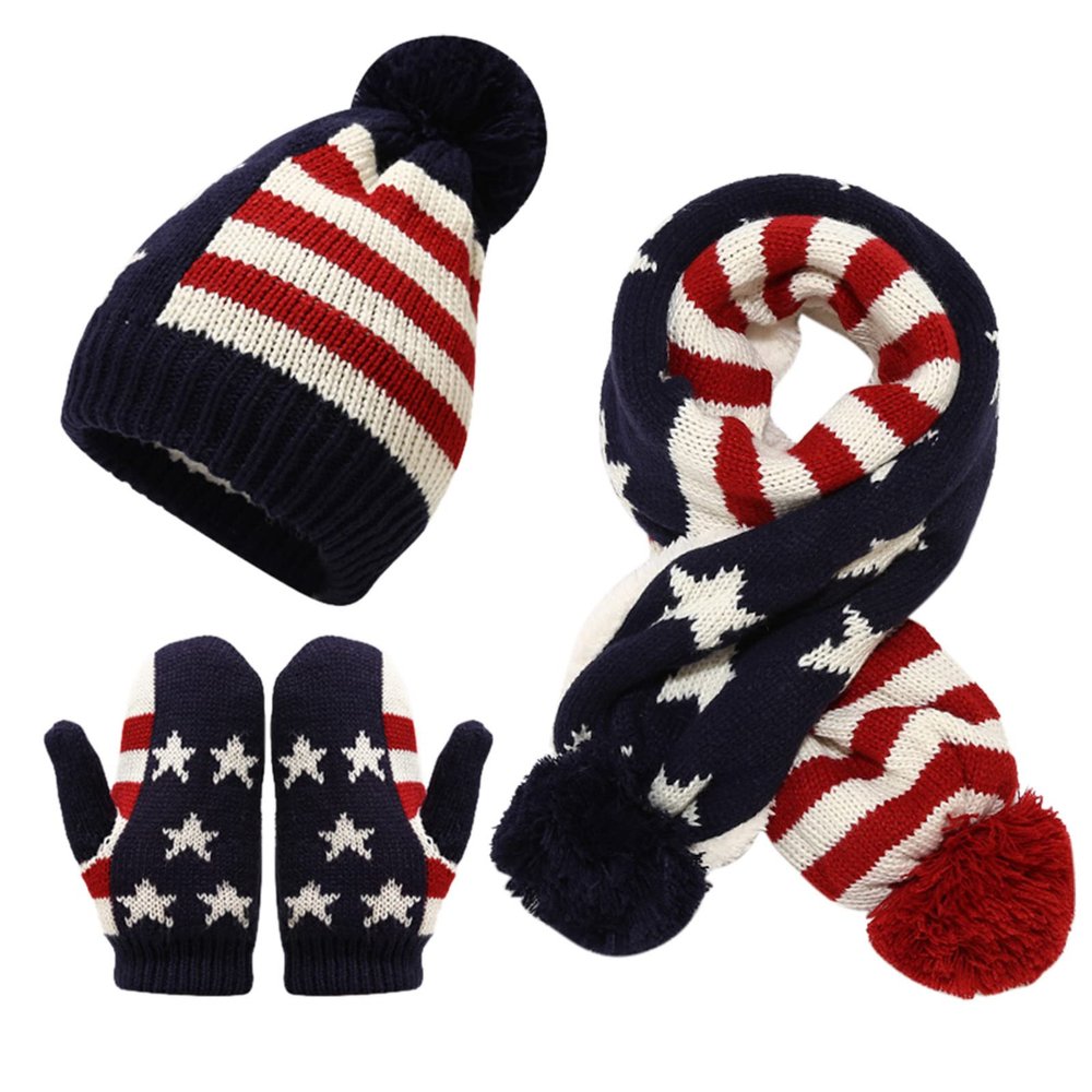 Scarf Skiing Winter Hat Gloves Windproof Sets Children Warm Knit Cycling Hat Kids Knitted Baseball Boys (B, One Size)