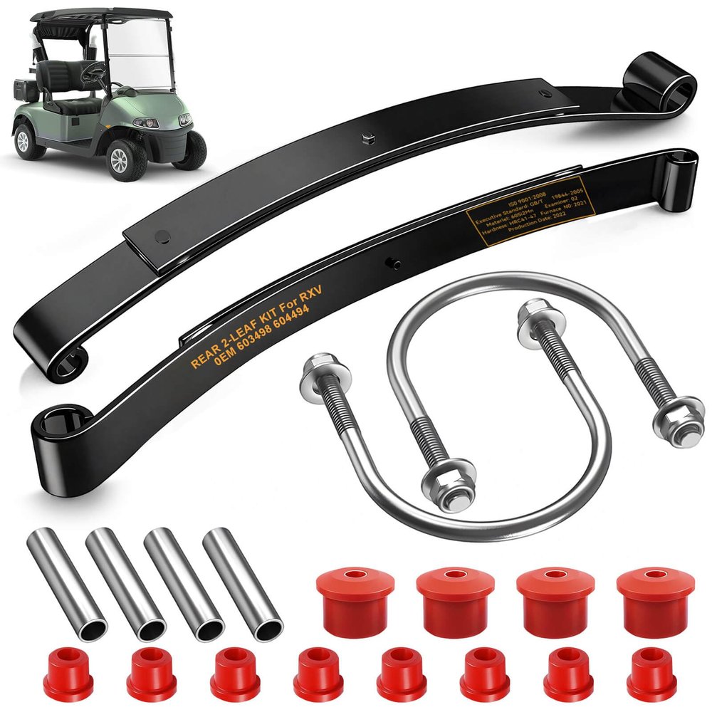 Cartalia Upgraded Heavy Duty Rear 2-Leaf Springs Kit for EZGO RXV 2008-Up Gas & Electric Golf Cart Suspension Replaces OEM 603498 604494, Includes Bushings, Sleeves & U-Bolts Rear Seat Load Support