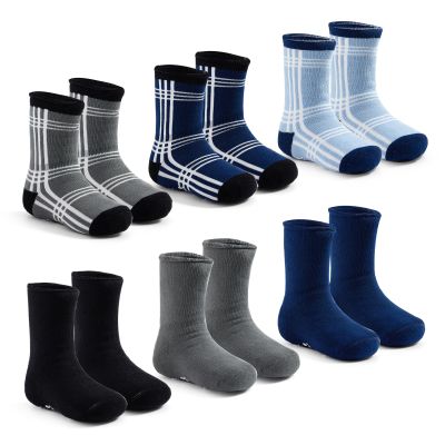 Lollisy Toddler Non Slip Winter Socks - Thick Warm Socks with Grips for Toddler Boys & Girls - 6 Pack Blue Plaids 2T-4T