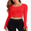 CRZ YOGA Butterluxe Long Sleeve Crop Tops for Women Slim Fit Workout Shirts Cropped Athletic Gym T-Shirts Deep Red Small view 1