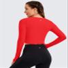 CRZ YOGA Butterluxe Long Sleeve Crop Tops for Women Slim Fit Workout Shirts Cropped Athletic Gym T-Shirts Deep Red Small view 2