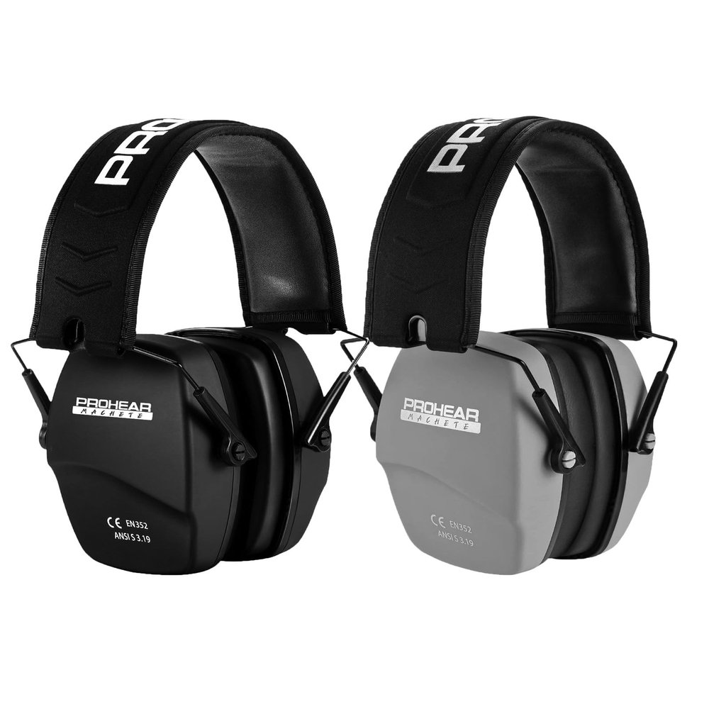 PROHEAR 016 Shooting Ear Protection Earmuffs 2 Pack, NRR 26dB for Gun Range, Hunting -Black and Grey