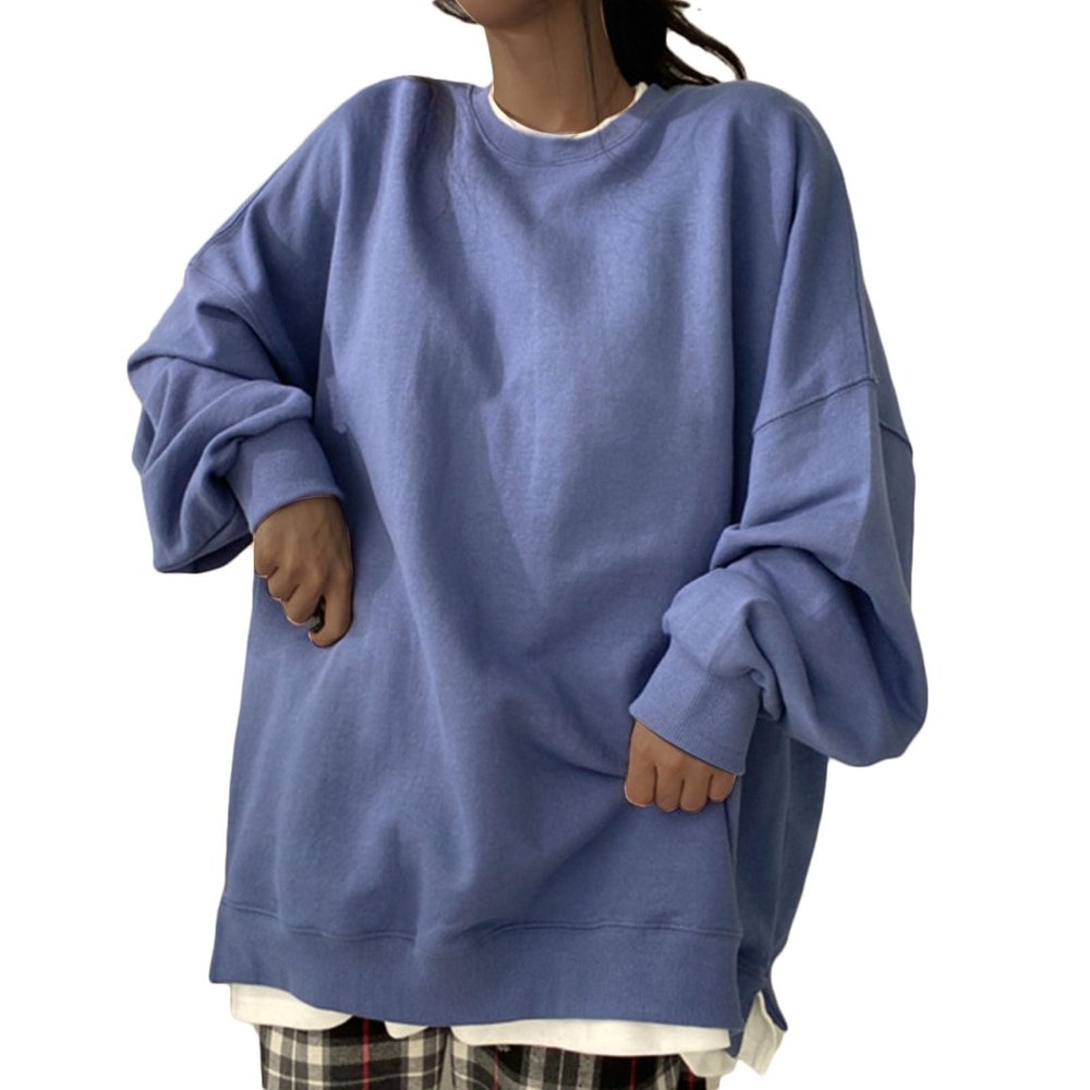 Women Fashion Sweatshirts Crewneck Oversized Cute Pullover Long Sleeve Fall Clothes Casual Y2k Teen Girls Tunic Tops Blue