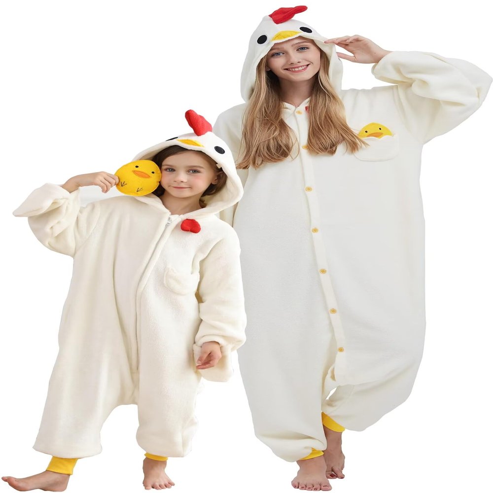 DarkCom Animal Onesie Unisex Adult Pajamas,One Piece Cosplay Chicken Halloween Costume for Women Men Large