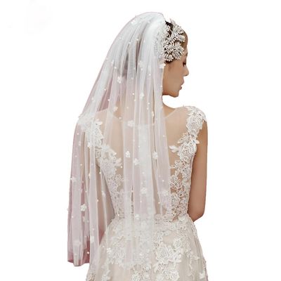 Aularso 118'' Cathedral Wedding Veil Floral Bridal Veils Pearl Long Veil with Comb 2 Tier Short Veils for Brides (White-40 * 47in(fingertip))