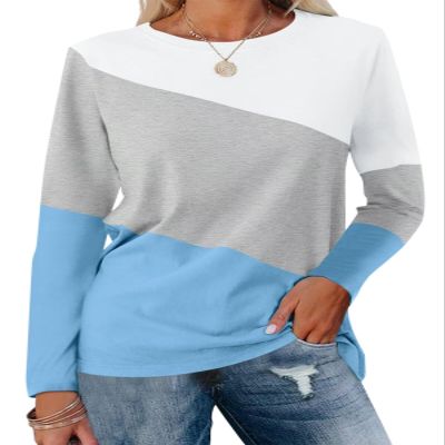 Minetom Women's Color Block Tops Casual Long Sleeve Tunic Round Neck Pullover Shirts
