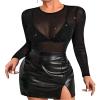 Allchic Glitter Sheer Mesh Tops for Women Long Sleeve Blouses Club T Shirts - Black, L view 1