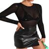 Allchic Glitter Sheer Mesh Tops for Women Long Sleeve Blouses Club T Shirts - Black, L view 2