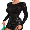 Allchic Glitter Sheer Mesh Tops for Women Long Sleeve Blouses Club T Shirts - Black, L view 3