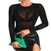 Allchic Glitter Sheer Mesh Tops for Women Long Sleeve Blouses Club T Shirts - Black, L view 4