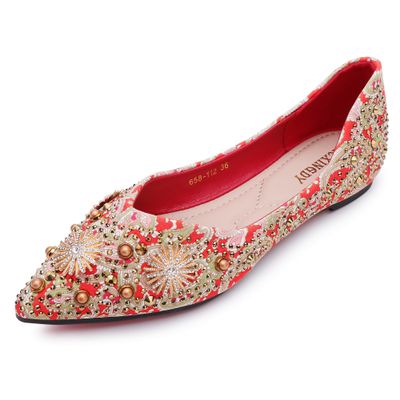 Flats for Women Pointed Toe Fashion Wedding Ballet Shoes Memory Foam Insole Work Casual Slip-On Dress Shoes Women Comfortable Dressy Flat Red Size - 11