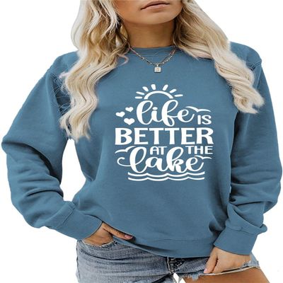 ESIKAH Life is Better at The Lake Sweatshirt Lake Life Sweatshirt for Women Women Funny Graphic Crewneck Pullover Tops Blue