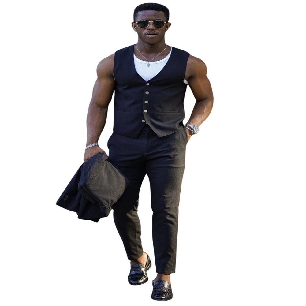 Ulnomio Men's Tailored Fit Suit Vest Single Breasted for Casual Travel Waistcoat