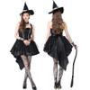 ODIZLI Witch Costume For Women Halloween Witch Cosplay Costumes High-low Hem Ruffle Dress Spaghetti Straps + Hat + Wristbands Dress Up Outfits Disfraces De Halloween Para Mujer Black M view 3